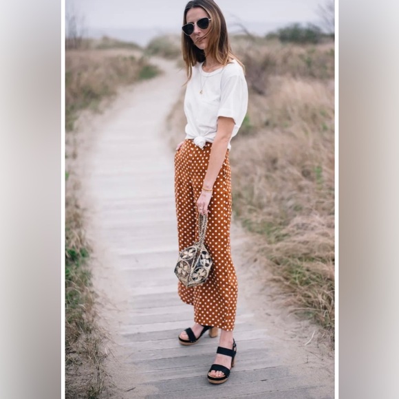 Faithfull the Brand Polka dot rust white linen high waist cropped wide leg pants - Picture 14 of 14